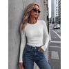 Zeagoo Women Long Sleeve Tops Crewneck Ribbed Knit Fitted Tshirts Dressy Casual Basic Tee 2026 Summer Fall Clothes(White)