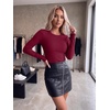 Zeagoo Women Long Sleeve Tops Crewneck Ribbed Knit Fitted Tshirts Dressy Casual Basic Tee 2026 Summer Fall Clothes(Wine Red)