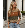 Zeagoo Women’s Casual Shirts Long Sleeve Tops Soft Crewneck Tshirts Basic Tee Business Workout Outfit 2026 Fall Clothes(Z Stripes Brown 398)