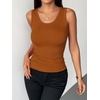 Zeagoo Womens Ribbed Tank Tops Square Neck Summer Tops Slim Fitted Spaghetti Strap Camisole Basic Sleeveless Layering Shirts(Light Brown)