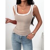 Zeagoo Womens Square Neck Ribbed Tank Tops 2026 Summer Casual Slim Fit Basic Cute Sleeveless Shirts Going Out Top(B – Stripe Brown White)