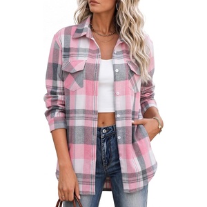 Zeagoo Flannel Shirt Women Plaid Button Down Shackets Long Sleeve Fall Tops | Cotton Brushed Flannel Shirts Lightweight Loose Fit Blouse Business Casual Office Outfits 2026 Fashion Summer Western Clothes(A-gw298)