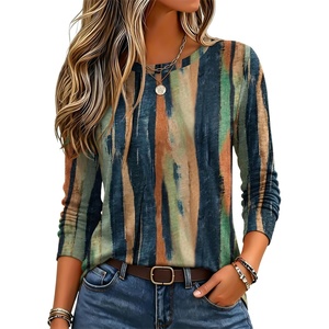 Zeagoo Women’s Casual Shirts Long Sleeve Tops Soft Crewneck Tshirts Basic Tee Business Workout Outfit 2026 Fall Clothes(Z Stripes Multicolor 289)