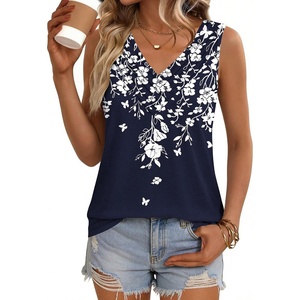 Zeagoo Womens Tank Tops 2026 Summer Sleeveless Loose Fit Tops V Neck Pleated Trendy Fashion Business Casual Shirts(Sf103 Flower)
