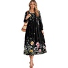 Zeagoo Fall Dresses for Women Long Sleeve Midi Dress Casual A Line Dresses 2026 Pleated Flare Dress with Pockets(Black Floral 01)