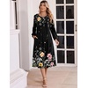 Zeagoo Fall Dresses for Women Long Sleeve Midi Dress Casual A Line Dresses 2026 Pleated Flare Dress with Pockets(Black Floral 01)