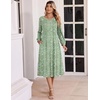 Zeagoo Fall Dresses for Women Long Sleeve Midi Dress Casual A Line Dresses 2026 Pleated Flare Dress with Pockets(Light Green Floral)