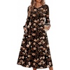 Zeagoo Fall Dresses for Women Long Sleeve Midi Dress Casual A Line Dresses 2026 Pleated Flare Dress with Pockets(Autumn Leaf Print)