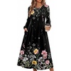 Zeagoo Fall Dresses for Women Long Sleeve Midi Dress Casual A Line Dresses 2026 Pleated Flare Dress with Pockets(Black Floral 01)