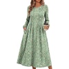Zeagoo Fall Dresses for Women Long Sleeve Midi Dress Casual A Line Dresses 2026 Pleated Flare Dress with Pockets(Light Green Floral)