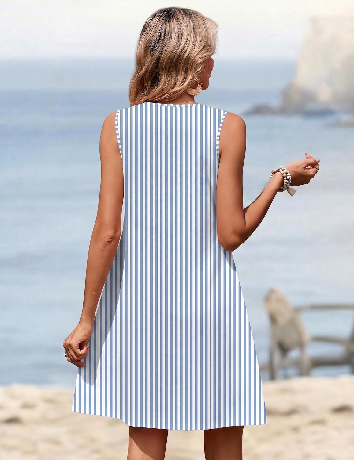 image:imageZeagoo Summer Dresses for Women 2026 Sleeveless Dress V Neck Tank Dress Pleated Floral Tshirt Sundresses with PocketsTw399