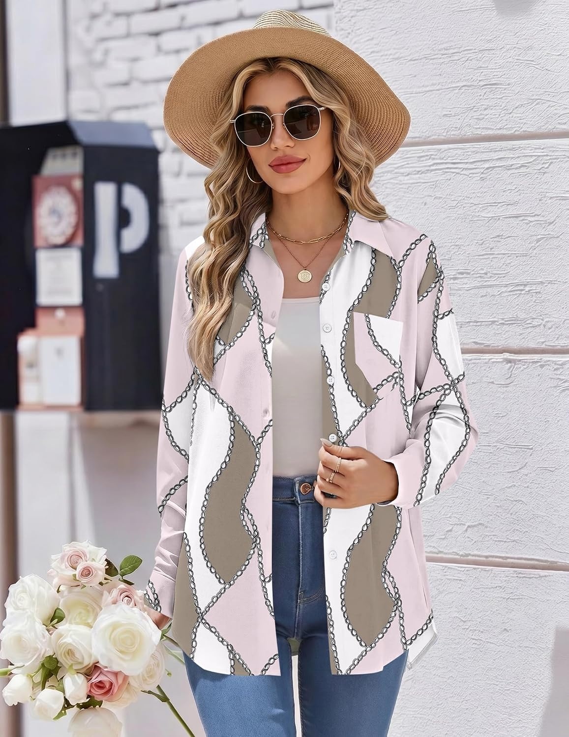 image:imageZeagoo Womens Button Down Shirt Long Sleeve Work Blouse with Pocket Business Clothing Dressy Casual Shirts Floral Blouse Solid Color Office WearAjh692