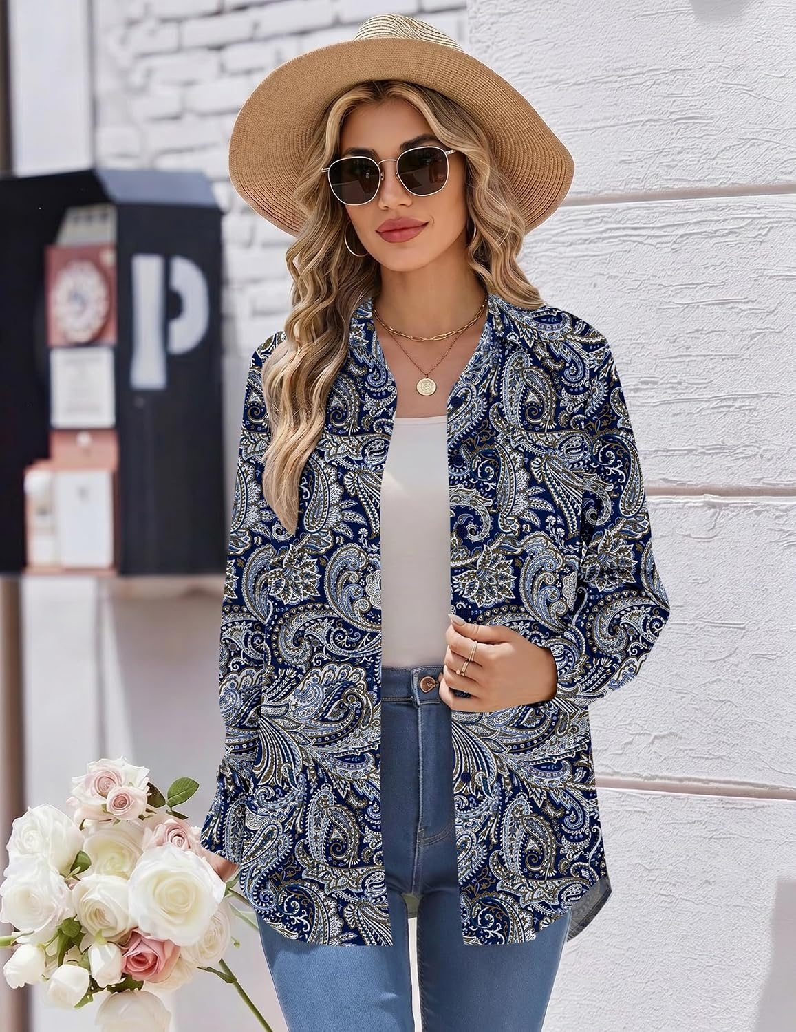 image:imageZeagoo Womens Button Down Shirt Long Sleeve Work Blouse with Pocket Business Clothing Dressy Casual Shirts Floral Blouse Solid Color Office WearAmz473