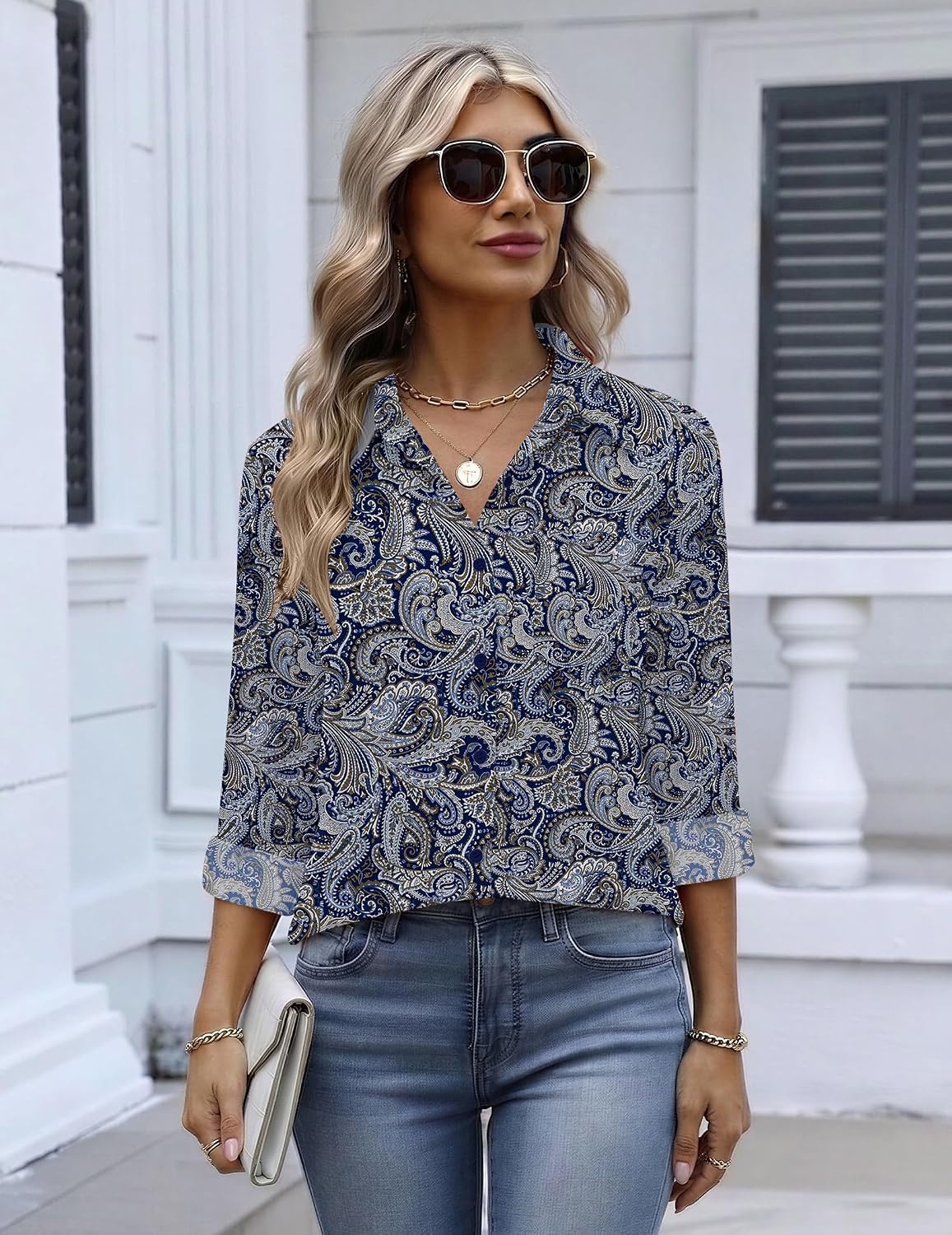 image:imageZeagoo Womens Button Down Shirt Long Sleeve Work Blouse with Pocket Business Clothing Dressy Casual Shirts Floral Blouse Solid Color Office WearAmz473