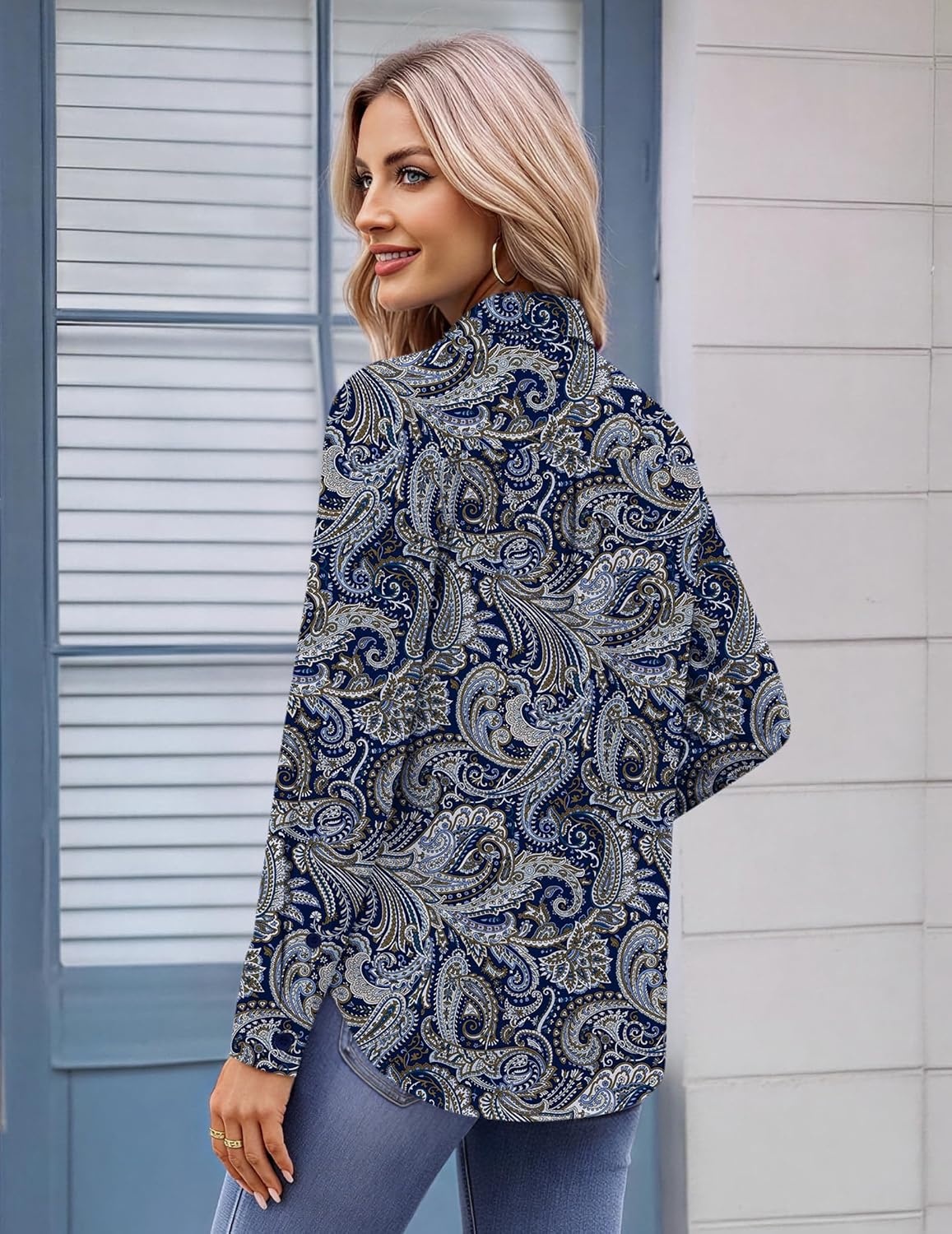 image:imageZeagoo Womens Button Down Shirt Long Sleeve Work Blouse with Pocket Business Clothing Dressy Casual Shirts Floral Blouse Solid Color Office WearAmz473