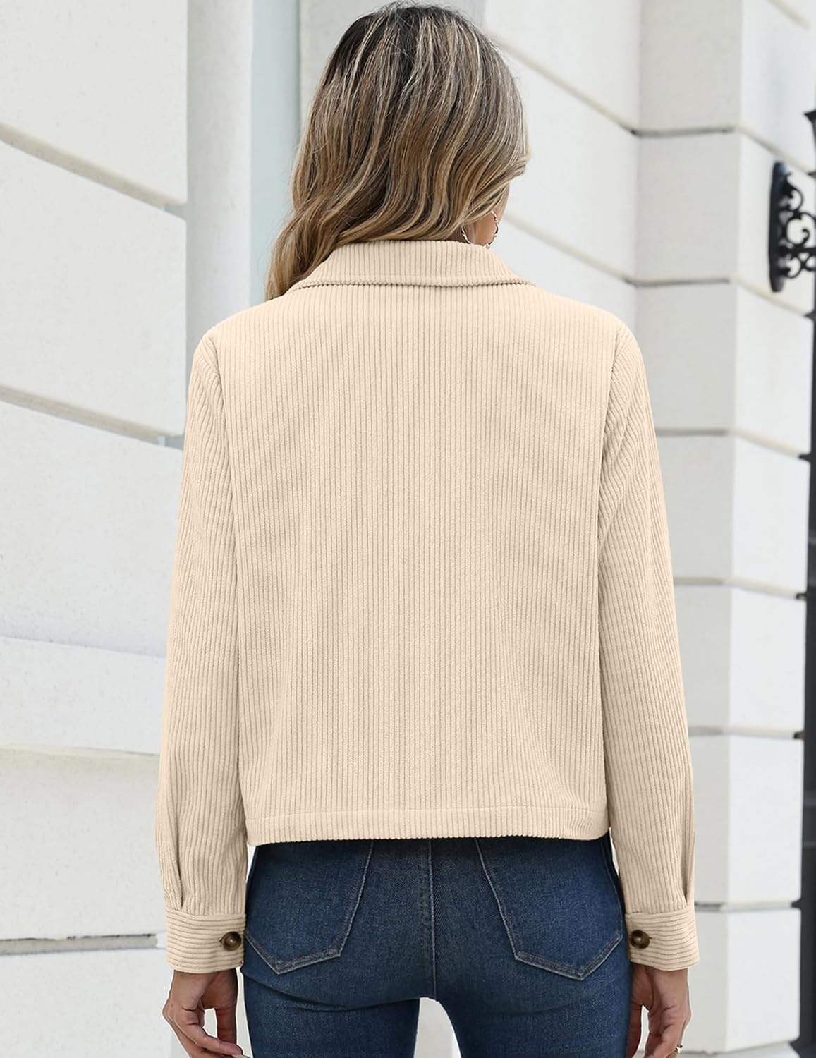 image:imageZeagoo Womens Fashion Cropped Jacket Corduroy Button Down Long Sleeve Shirt Crop Top Trendy Outfits Fall Winter CoatsApricot