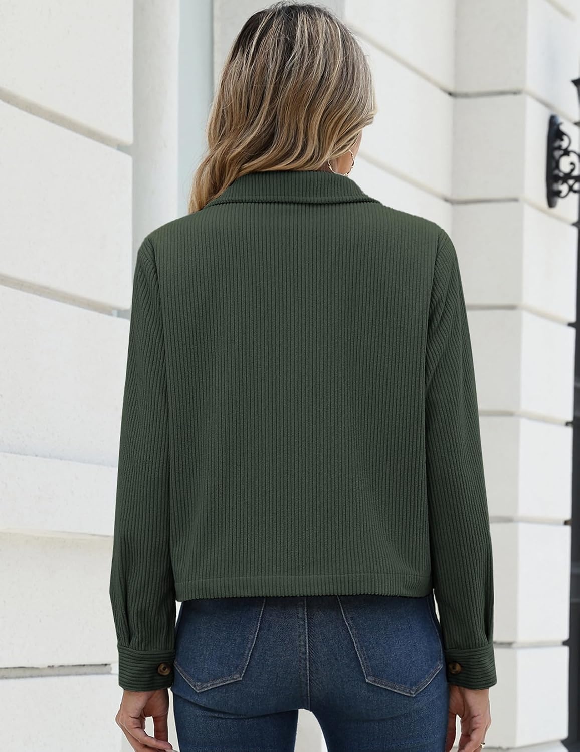 image:imageZeagoo Womens Fashion Cropped Jacket Corduroy Button Down Long Sleeve Shirt Crop Top Trendy Outfits Fall Winter CoatsArmy Green