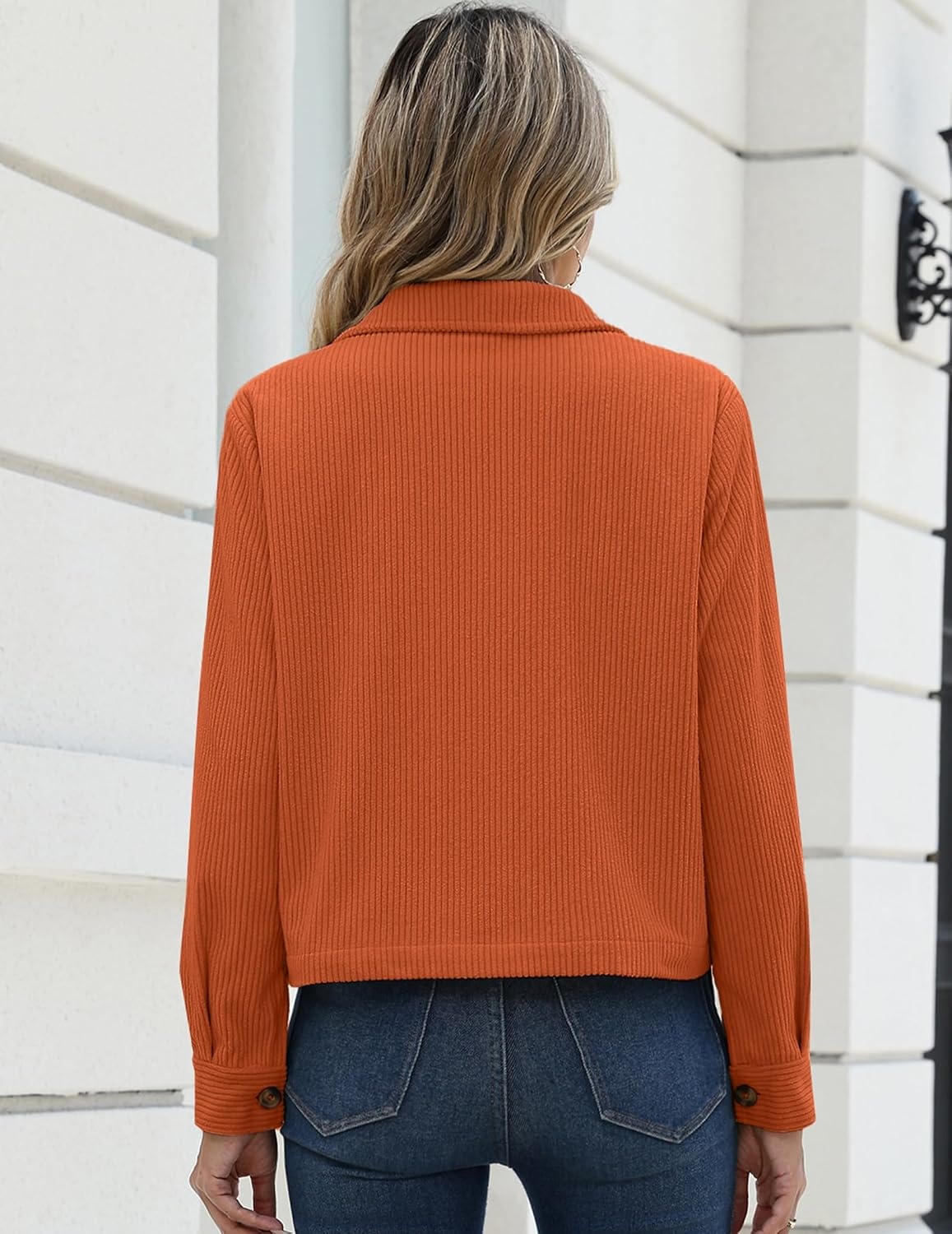 image:imageZeagoo Womens Fashion Cropped Jacket Corduroy Button Down Long Sleeve Shirt Crop Top Trendy Outfits Fall Winter CoatsCaramel