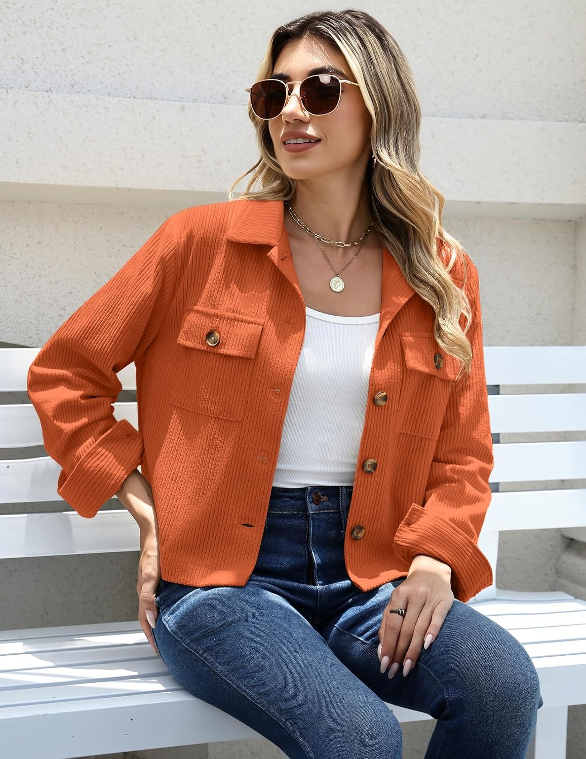 image:imageZeagoo Womens Fashion Cropped Jacket Corduroy Button Down Long Sleeve Shirt Crop Top Trendy Outfits Fall Winter CoatsCaramel