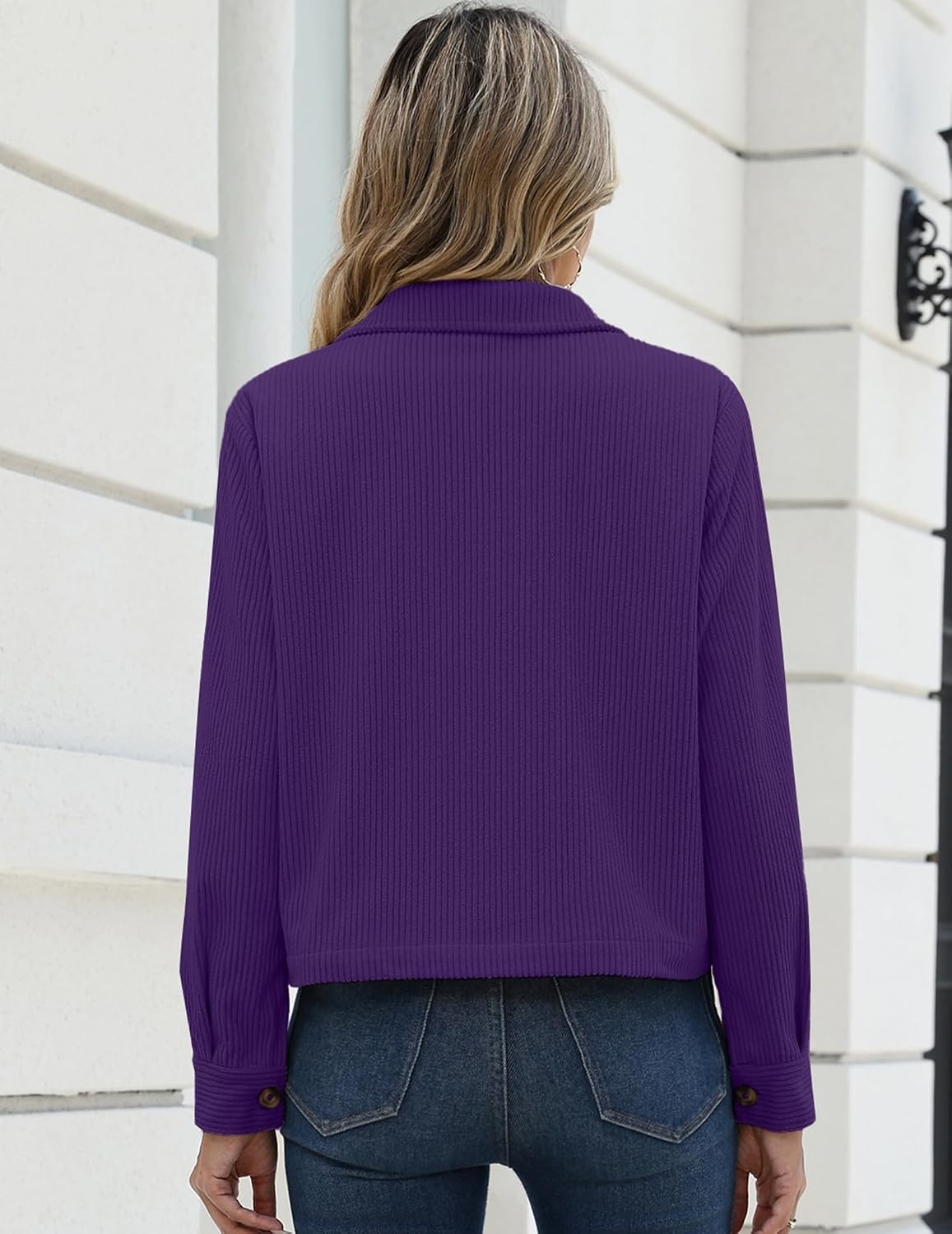 image:imageZeagoo Womens Fashion Cropped Jacket Corduroy Button Down Long Sleeve Shirt Crop Top Trendy Outfits Fall Winter CoatsPurple
