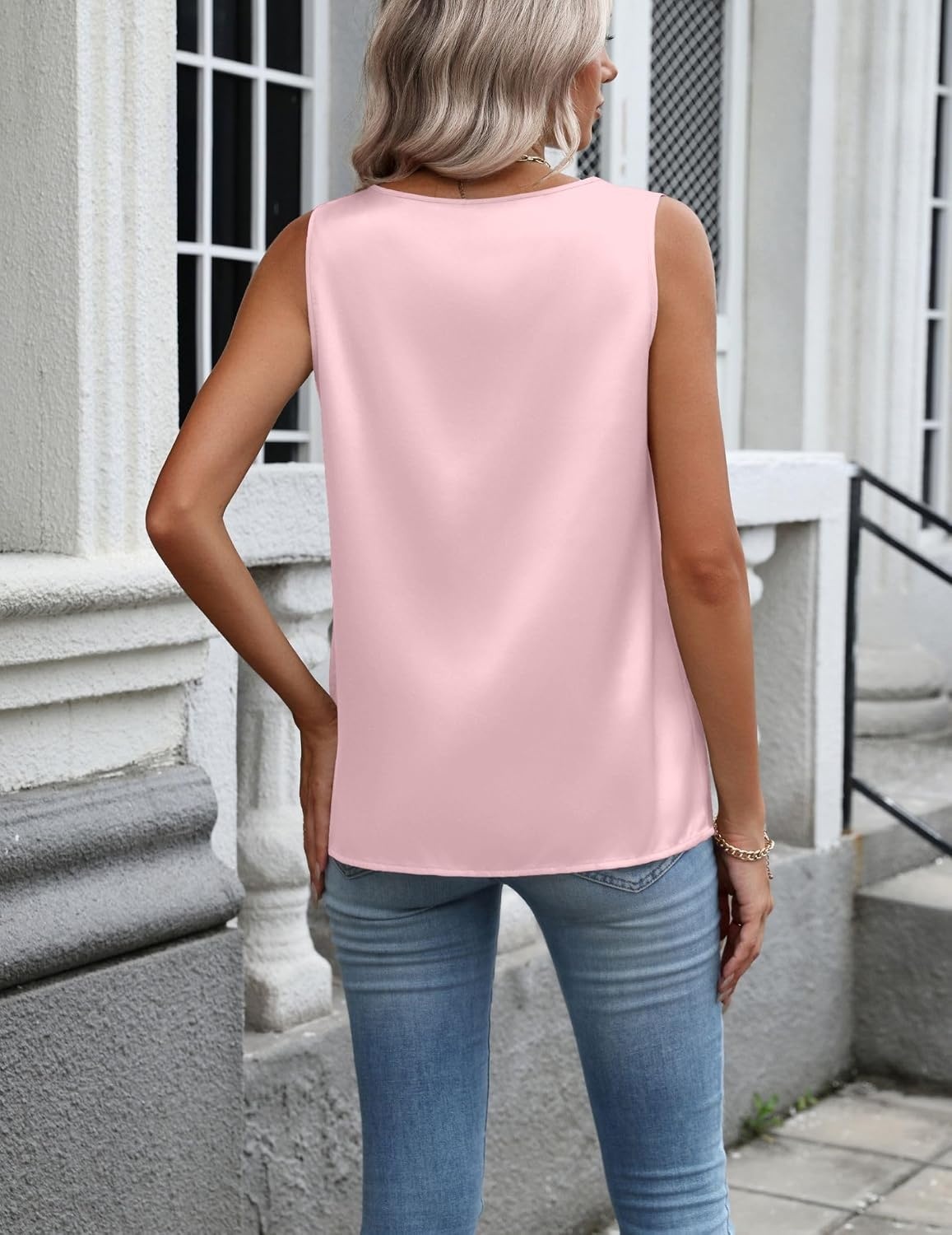 image:imageZeagoo Womens Satin Tank Top Pleated Sleeveless Blouse Dressy Casual Tops Crewneck Silk Shirts Business Summer ClothesPink