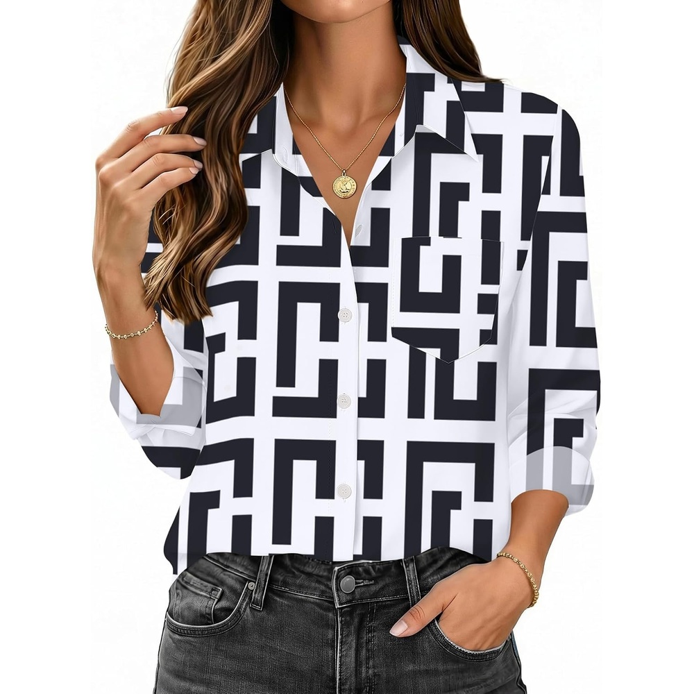 image:imageZeagoo Womens Button Down Shirt Long Sleeve Work Blouse with Pocket Business Clothing Dressy Casual Shirts Floral Blouse Solid Color Office WearAjh608