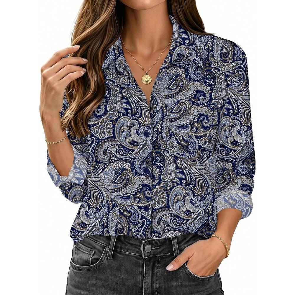 image:imageZeagoo Womens Button Down Shirt Long Sleeve Work Blouse with Pocket Business Clothing Dressy Casual Shirts Floral Blouse Solid Color Office WearAmz473