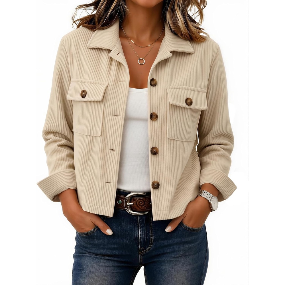 image:imageZeagoo Womens Fashion Cropped Jacket Corduroy Button Down Long Sleeve Shirt Crop Top Trendy Outfits Fall Winter CoatsApricot