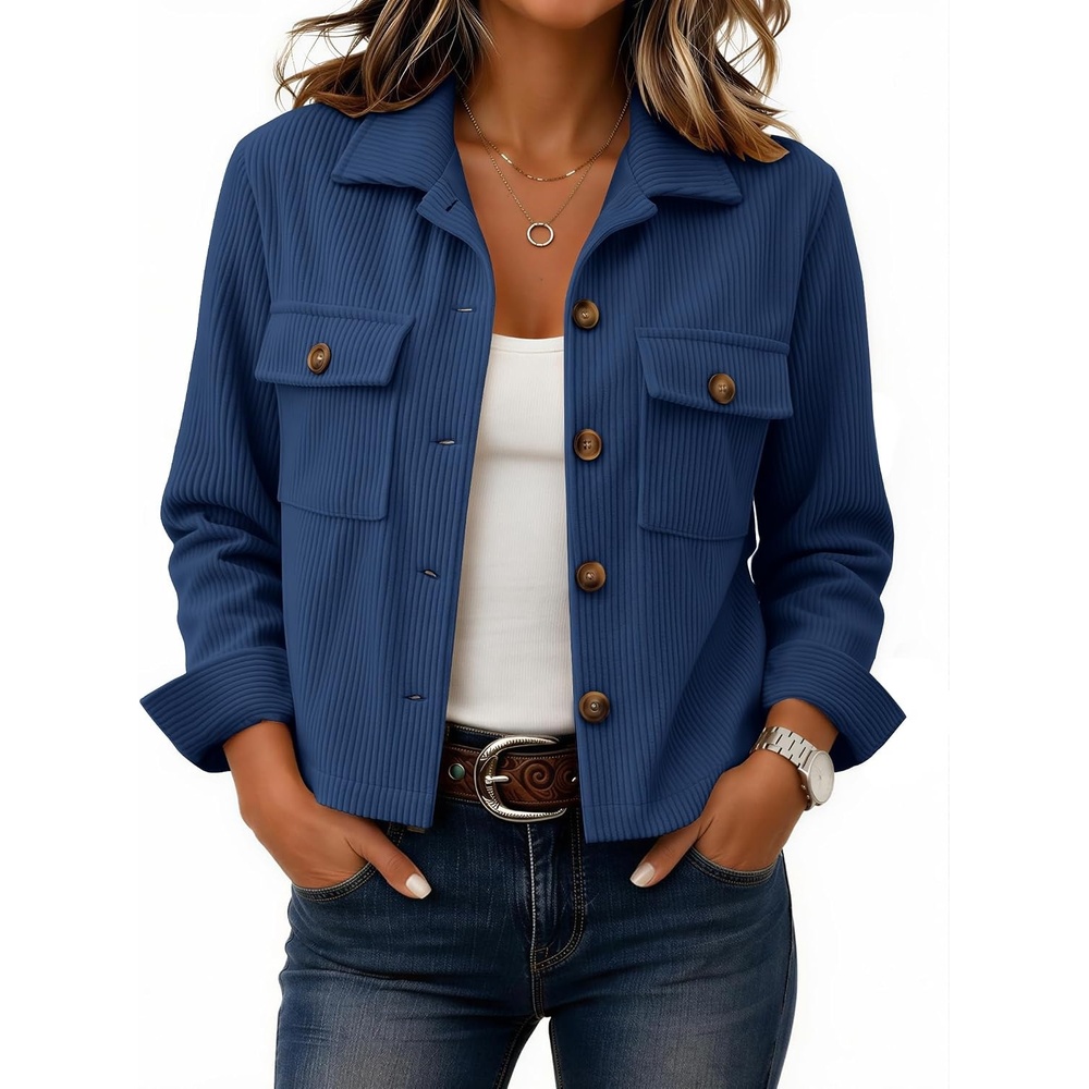 image:imageZeagoo Womens Fashion Cropped Jacket Corduroy Button Down Long Sleeve Shirt Crop Top Trendy Outfits Fall Winter CoatsNavy