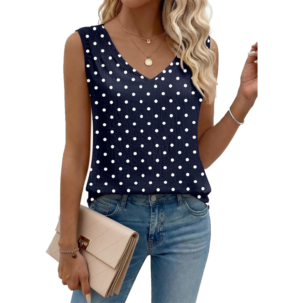 image:imageZeagoo Womens Tank Tops Pleated V Neck Business Casual Sleeveless Shirts Trendy Dressy Textured Summer Work BlouseJh379 Polka Dots
