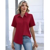 Zeagoo Button Down Shirts for Women Short Sleeve Collared Tops Dressy Casual V Neck Blouses(Burgundy)