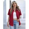 Zeagoo Button Down Shirts for Women Short Sleeve Collared Tops Dressy Casual V Neck Blouses(Burgundy)