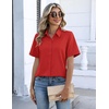 Zeagoo Button Down Shirts for Women Short Sleeve Collared Tops Dressy Casual V Neck Blouses(Red)