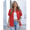 Zeagoo Button Down Shirts for Women Short Sleeve Collared Tops Dressy Casual V Neck Blouses(Red)