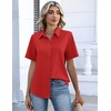 Zeagoo Button Down Shirts for Women Short Sleeve Collared Tops Dressy Casual V Neck Blouses(Red)