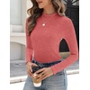 Zeagoo Womens Long Sleeve Shirts Mock Neck Ribbed Top Slim Fit Basic Tee | Going Out Tops, Basic Tight Shirts, Fitted Undershirts, Lightweight Layering, Women Work Clothes(Red)