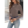 Zeagoo Womens Long Sleeve Shirts Mock Neck Ribbed Top Slim Fit Basic Tee | Going Out Tops, Basic Tight Shirts, Fitted Undershirts, Lightweight Layering, Women Work Clothes(Brown)