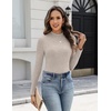 Zeagoo Womens Long Sleeve Shirts Mock Neck Ribbed Top Slim Fit Basic Tee | Going Out Tops, Basic Tight Shirts, Fitted Undershirts, Lightweight Layering, Women Work Clothes(Beige)