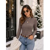 Zeagoo Womens Long Sleeve Shirts Mock Neck Ribbed Top Slim Fit Basic Tee | Going Out Tops, Basic Tight Shirts, Fitted Undershirts, Lightweight Layering, Women Work Clothes(Brown)