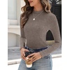 Zeagoo Womens Long Sleeve Shirts Mock Neck Ribbed Top Slim Fit Basic Tee | Going Out Tops, Basic Tight Shirts, Fitted Undershirts, Lightweight Layering, Women Work Clothes(Light Brown)