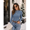 Zeagoo Womens Long Sleeve Shirts Mock Neck Ribbed Top Slim Fit Basic Tee | Going Out Tops, Basic Tight Shirts, Fitted Undershirts, Lightweight Layering, Women Work Clothes(Blue)