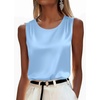 Zeagoo Womens Satin Tank Top Pleated Sleeveless Blouse Dressy Casual Tops Crewneck Silk Shirts Business Summer Clothes(Blue)