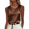 Zeagoo Womens Satin Tank Top Pleated Sleeveless Blouse Dressy Casual Tops Crewneck Silk Shirts Business Summer Clothes(Brown)