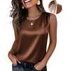 Zeagoo Womens Satin Tank Top Pleated Sleeveless Blouse Dressy Casual Tops Crewneck Silk Shirts Business Summer Clothes(Brown)