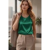 Zeagoo Womens Satin Tank Top Pleated Sleeveless Blouse Dressy Casual Tops Crewneck Silk Shirts Business Summer Clothes(Dark Green)