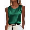 Zeagoo Womens Satin Tank Top Pleated Sleeveless Blouse Dressy Casual Tops Crewneck Silk Shirts Business Summer Clothes(Dark Green)