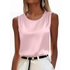 Zeagoo Womens Satin Tank Top Pleated Sleeveless Blouse Dressy Casual Tops Crewneck Silk Shirts Business Summer Clothes(Pink)