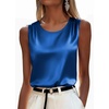 Zeagoo Womens Satin Tank Top Pleated Sleeveless Blouse Dressy Casual Tops Crewneck Silk Shirts Business Summer Clothes(Sky Blue)