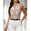 Zeagoo Womens Sleeveless Tops Turtleneck Sweater Business Casual Outfits | Mock Neck Tops for Women Slim Fit Tank Top Sleeveless Sweater Dressy Casual Basic Business Work Summer Outfits(White Floral Gray)