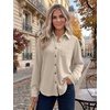 Zeagoo Womens Waffle Knit Shacket Collared Button Down Shirts Casual Long Sleeve Lightweight Blouses Tops with Pocket(01-apricot)